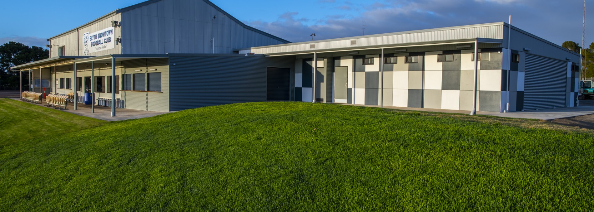 Exterior of Sports Facility with Changerooms in front of Lawn