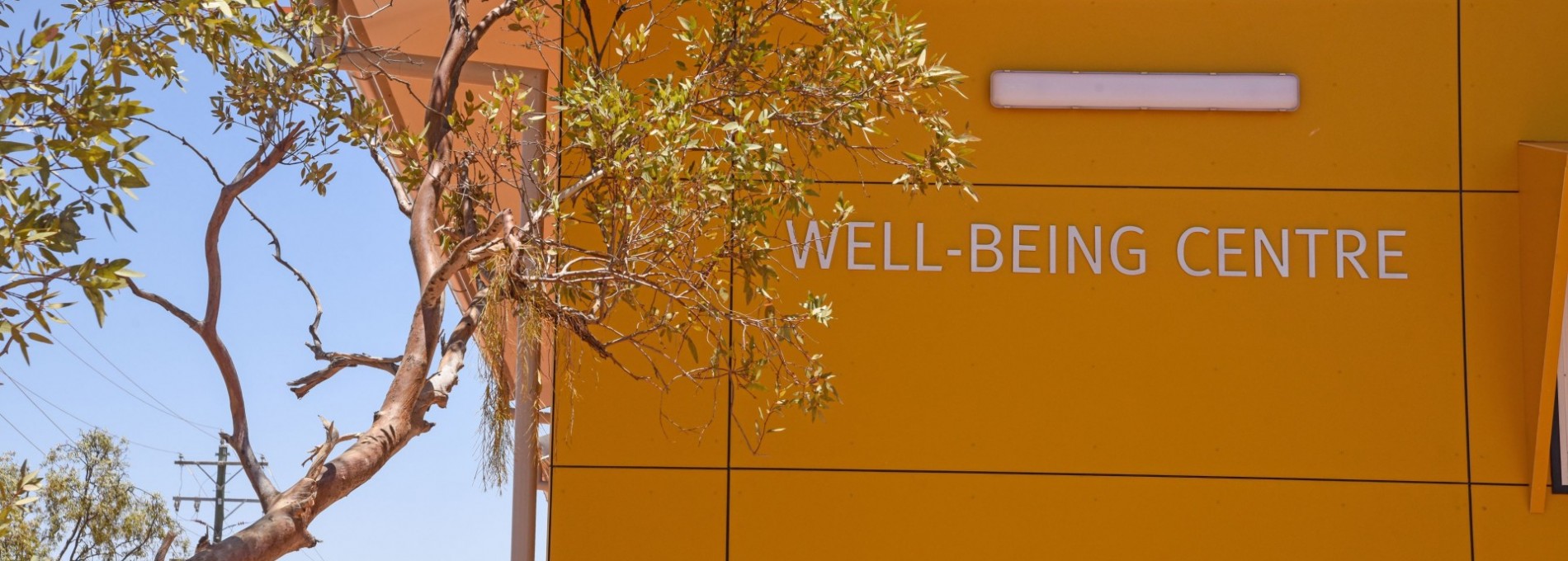 Exterior of Orange Modular Building with "Wellness Centre" on the Wall