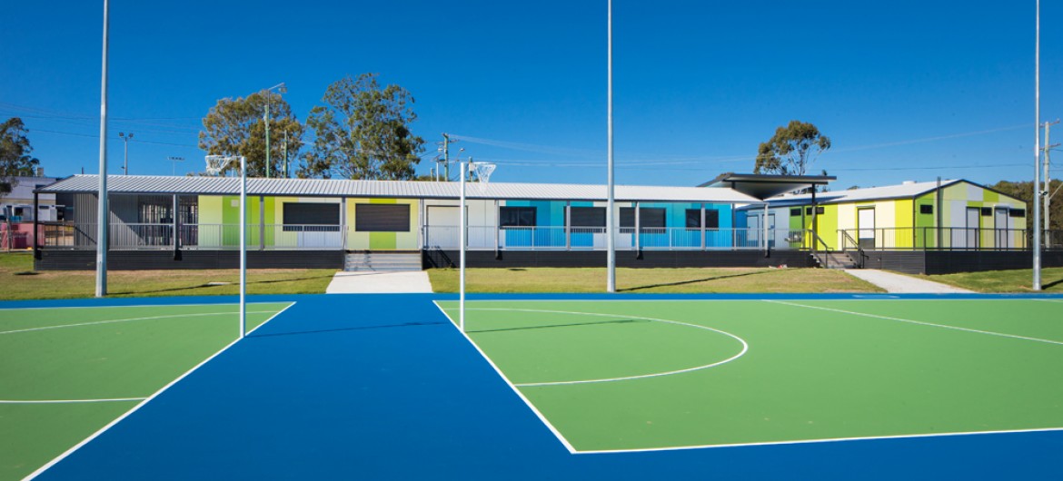 Netball Courts & Sports Pavilion, Brightly Coloured
