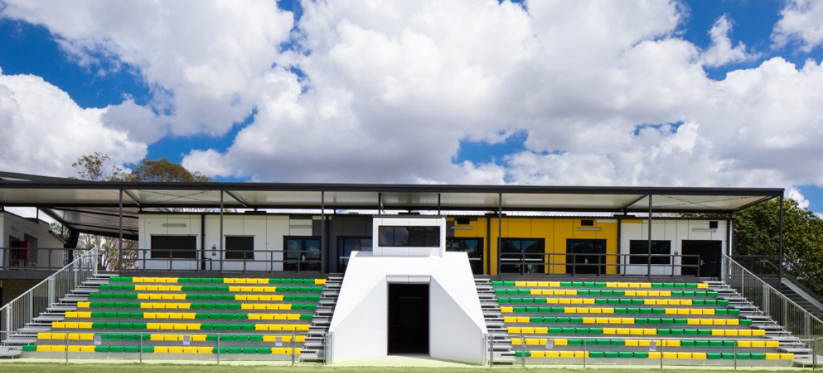 Sporting Field Grandstand with Green and Yellow Seats